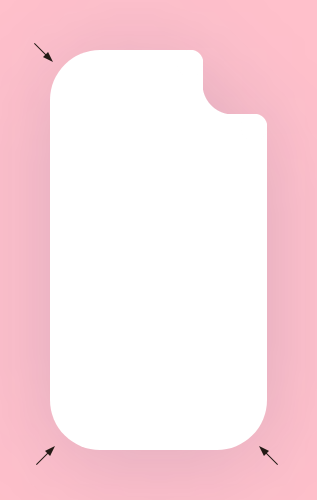 An element with rounded corners, white background, and arrows pointing to the corners