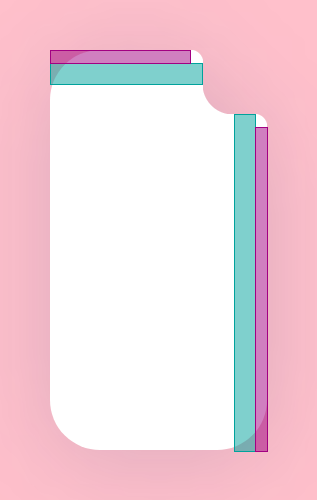 An element with white background highlighting 4 colored rectangles linked with cutout circles