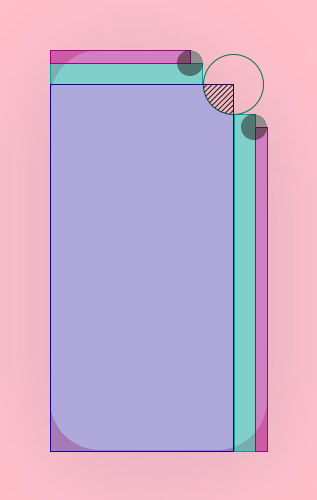 An element with shapes highlighting every geometric shape used in the cutout in a different color
