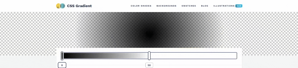 Animated slider compresses transparent-to-black gradient stops, forming a black circle when overlapped.