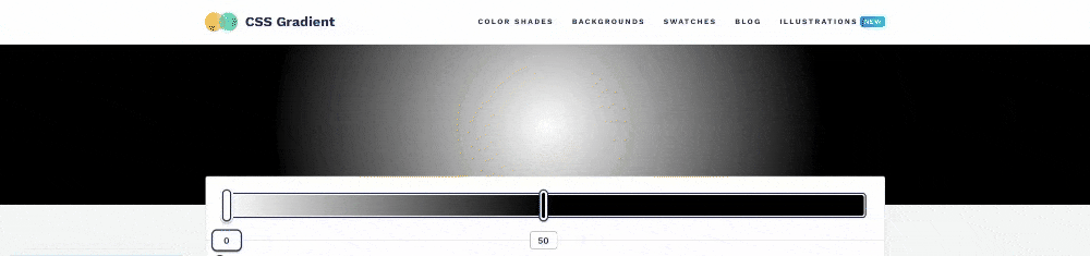 Animated slider compresses black-to-white gradient stops, forming a circle when overlapped.